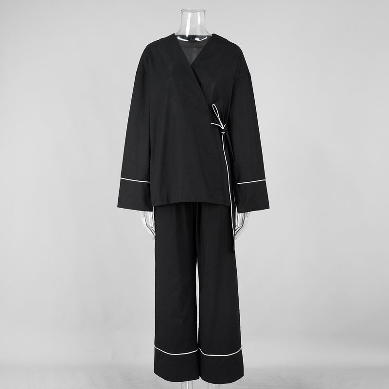 Bộ đầm hai món nữ áo cardigan cổ chữ V dài tay phối quần ống rộng — Màu be, Xanh lá cây, màu đen