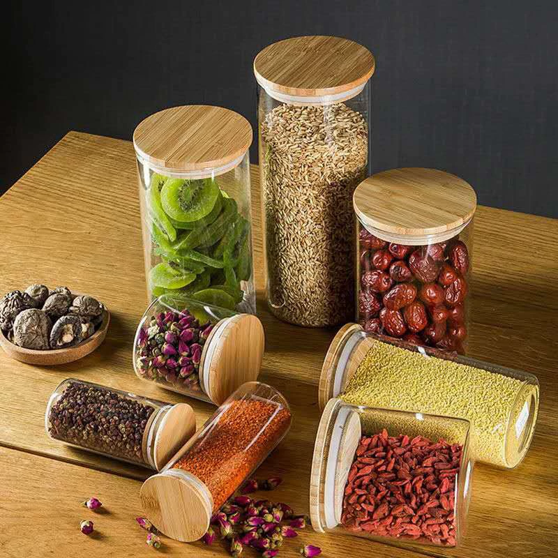 Бамбуковая деревянная крышка прозрачная чайная банка для кухонных зерен закуски для хранения зерна банка термостойкое стекло кофе в зернах герметичная банка