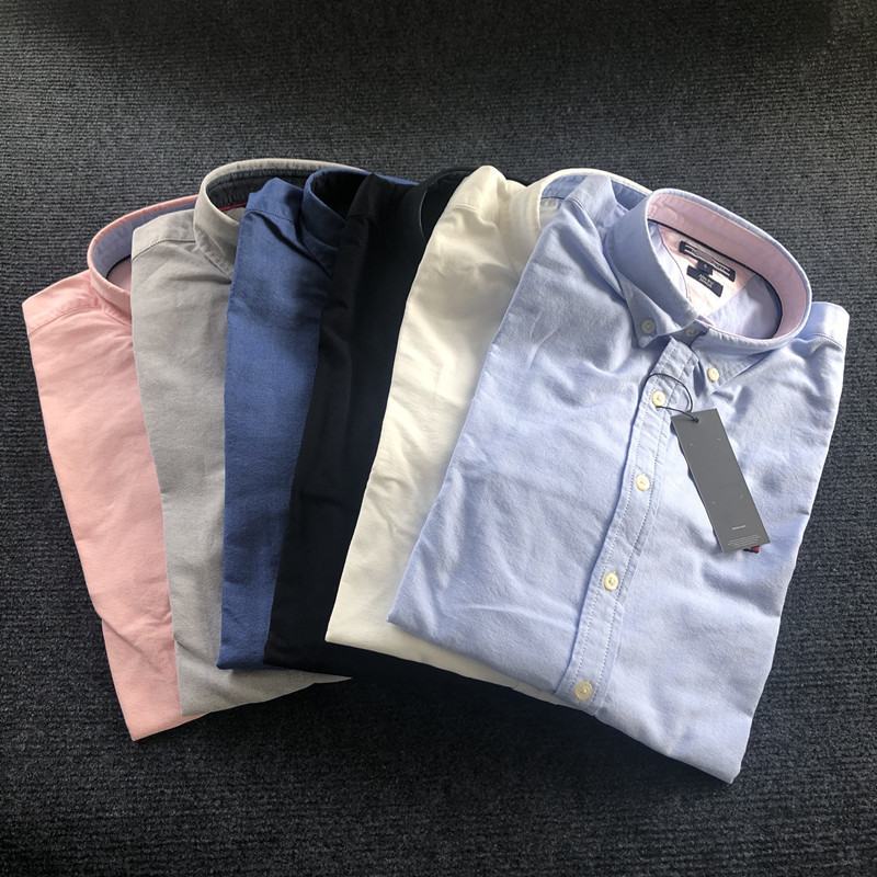 Fashionable Cotton Oxford Shirt Tommy Spring & Fall New Business Casual Men's Pure Color Embroidered Long-Sleeved Shirt for Men Fashionable Cotton Oxford Shirt Tommy Spring & Fall New Business Casual Men's Pure Color Embroidered Long-Sleeved Shirt for Men