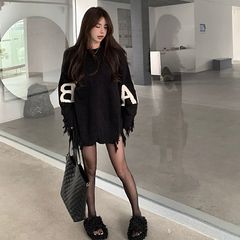 慵懒风针织衫加厚毛衣新款秋冬设计宽松慵懒破洞风外穿下半身失踪