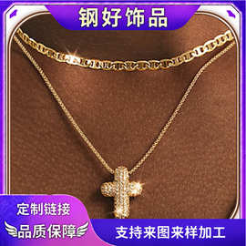 欧美新款女式泡泡十字架吊坠 可堆叠金色项链休闲风时尚项饰