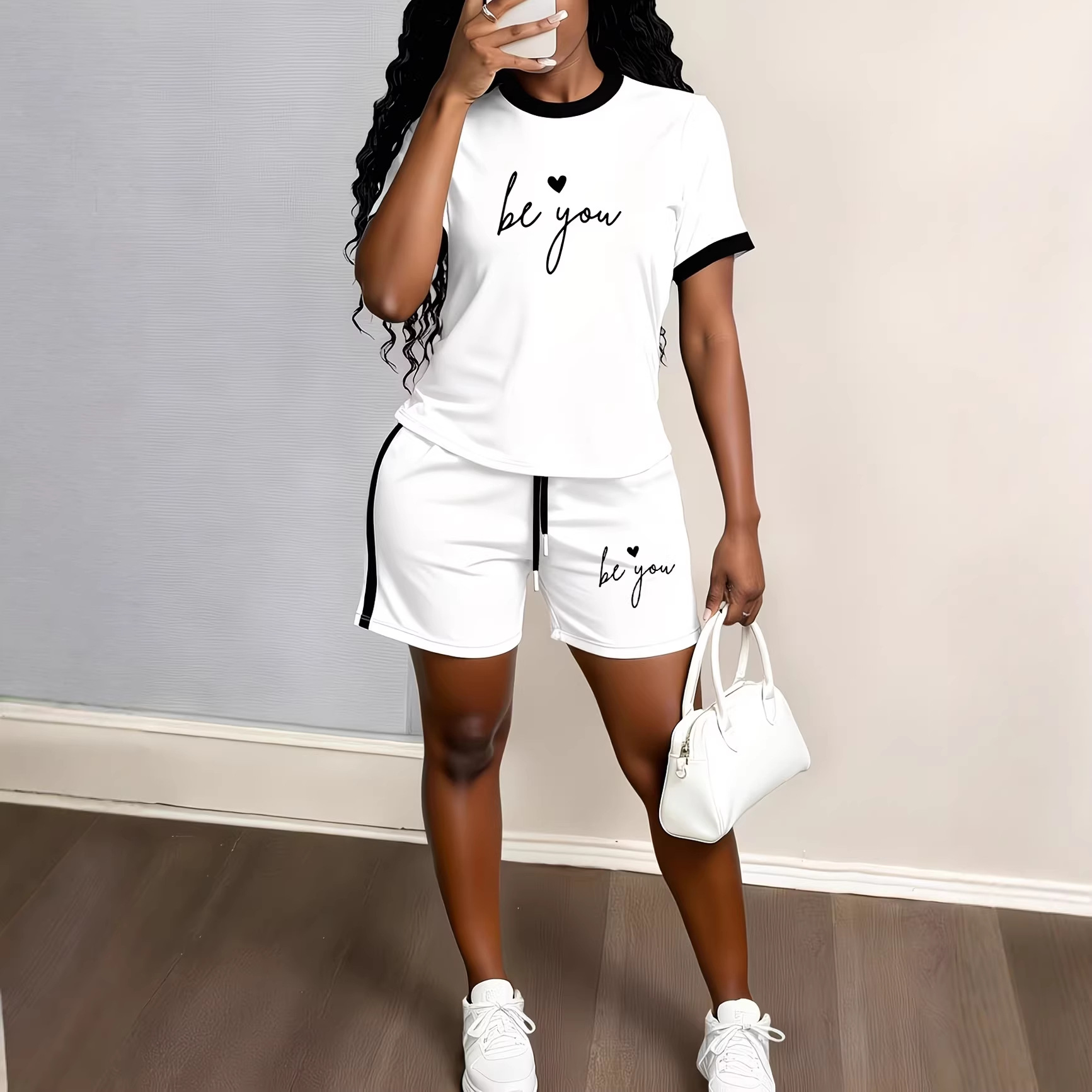 Summer Women's Printed Color Block Two Piece Set Simple Luxury Loose Casual Outfit Short Sleeve 8010 Print_ecoleips.com