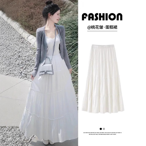 2025 White Cake A-line Skirt Women's Summer High-Waisted Lazy Elegant Fairy Dress Short Length Skirt for Petite Women