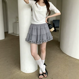 韩系减龄少女感网纱蛋糕裙女夏季2026新款高腰显瘦a字遮胯半身裙