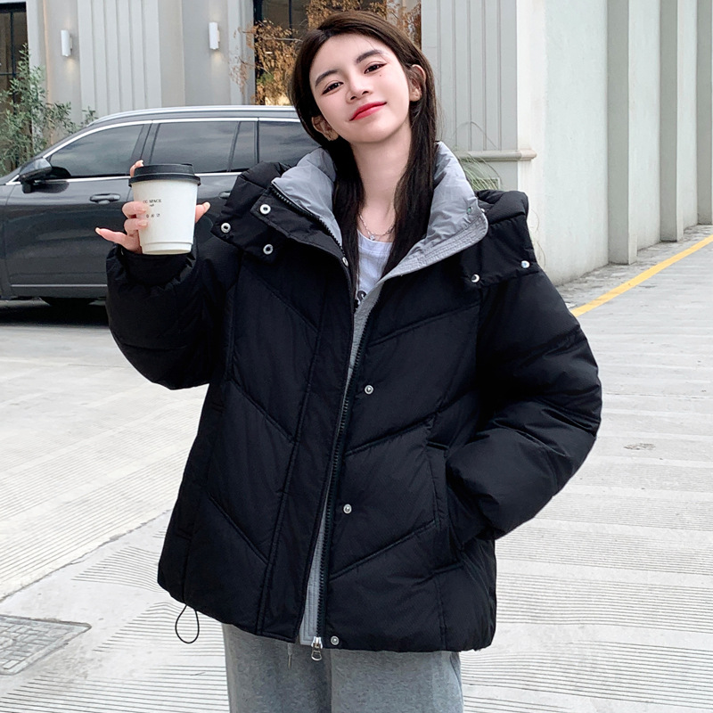 Chaqueta de algodón de pluma para mujeres 2024 invierno nuevo estilo holgado versátil coreano chic nicho suave chaqueta de algodón con capuz