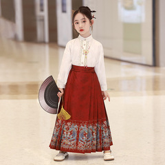 Girls horse face skirt suit national trend 2024 new Chinese style little girl Tang suit skirt spring and autumn children's costume