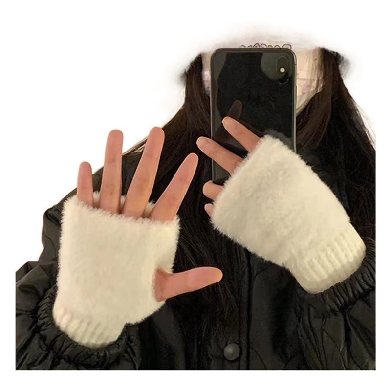 Otoño e Invierno medio dedo Flip estudiante guantes de punto oficina escritura a prueba de frío guantes calientes fugas dedo todo partido guantes de la pantalla táctil