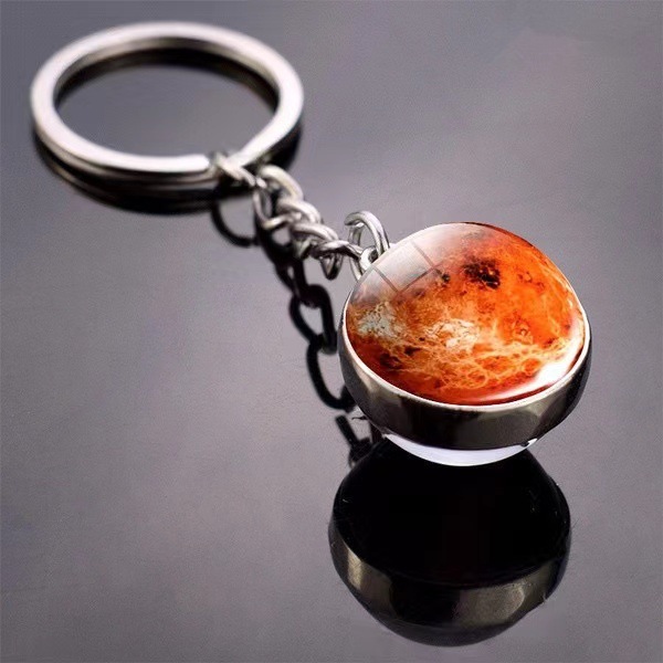 月のキーホルダー太陽系金属ペンダント銀河星雲地球火星土星両面ガラス玉キーホルダー|undefined