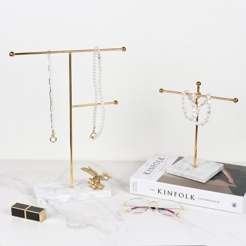 ins Nordic modern minimalist electroplated gold marble seat home decoration soft cosmetics jewelry hanger
