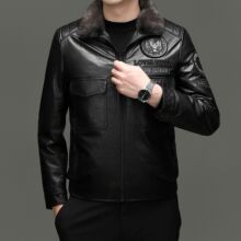 新品冬季真皮羽绒油蜡牛皮衣夹克恒源祥水貂领高端时尚牛皮外套潮