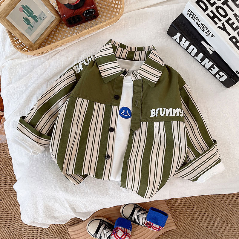 Camisa de Primavera de estilo coreano para niño de entrega de una pieza 2023 nuevos niños solapa de dibujos animados Capa delgada superior