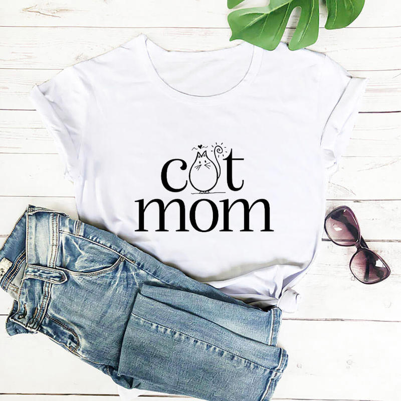 2021 summer new Cat mom letter Cat mom Mother's Day theme European and American cross-border foreign trade fashion T-shirt