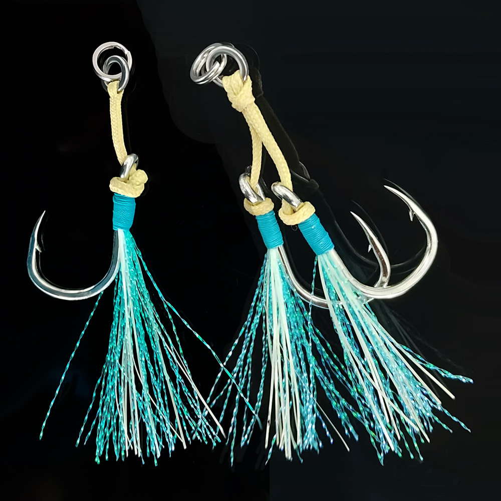 Iron Plate Single/Double Hook with Kevlar Line, Anti-Bite Large Fish Hook for Sea Fishing, Suitable for Mackerel, Bass, Snakehead, Slow Jigging Iron Plate Hook, Luminous
