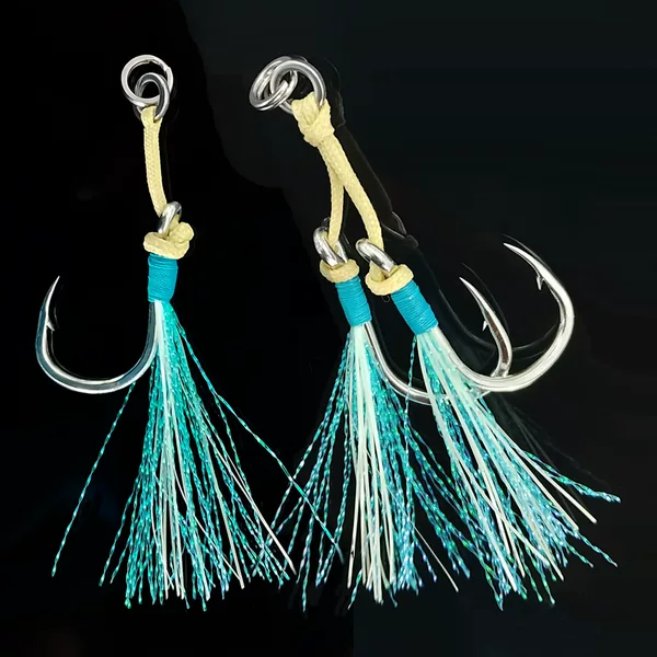 Iron Plate Single/Double Hook with Kevlar Line, Anti-Bite Large Fish Hook for Sea Fishing, Suitable for Mackerel, Bass, Snakehead, Slow Jigging Iron Plate Hook, Luminous