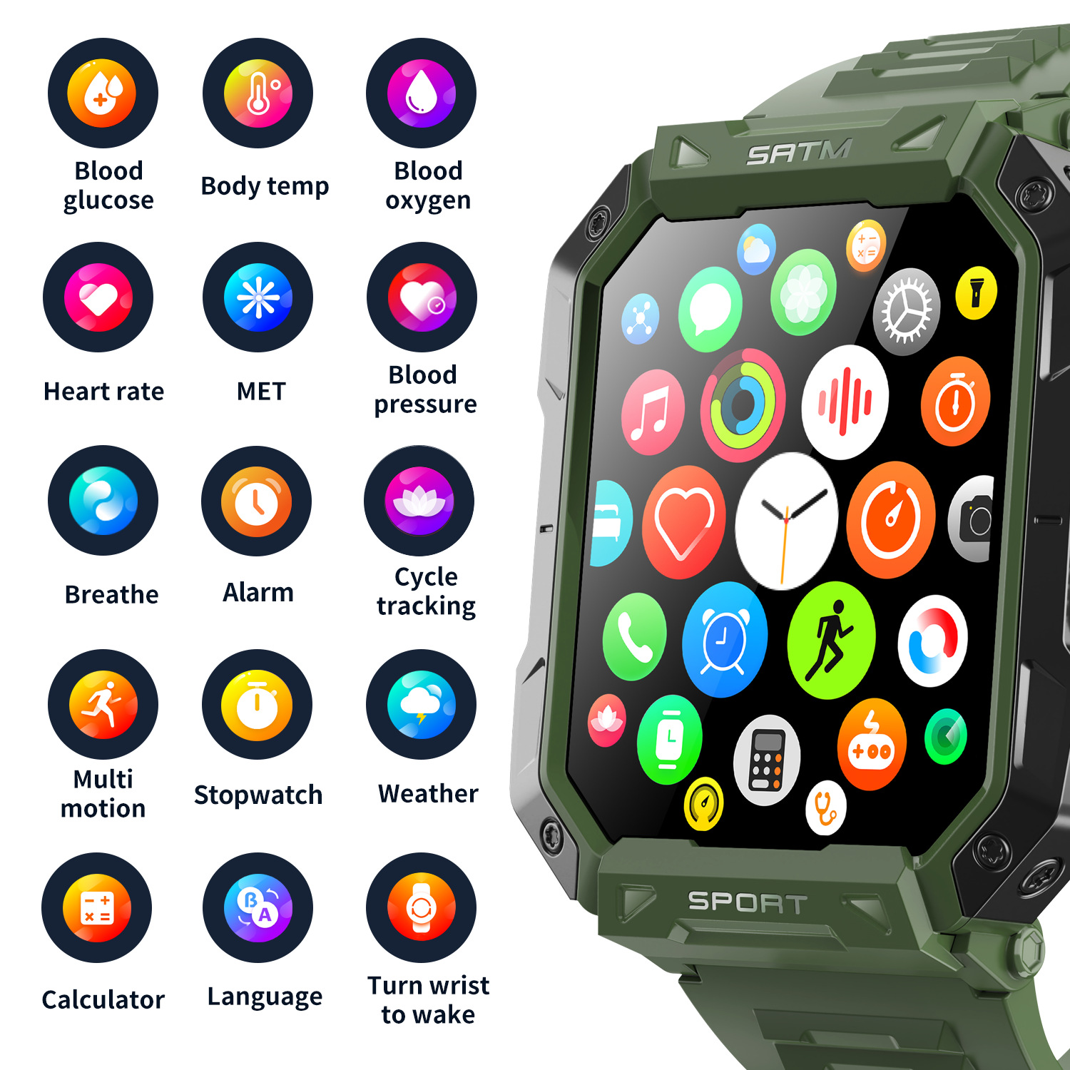 F307戶外三防智能手錶2.1大屏藍牙通話心率血壓監測防水運動手錶