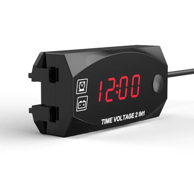 Motorcycle Voltmeter 2-in-1 Multi-Function Digital Display Meter Motorcycle Electronic Clock Meter Car (automobile instrument) - red-light