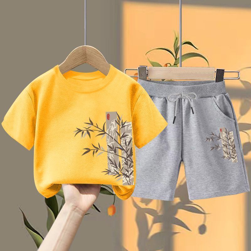 (티셔츠 옐로우 + 로프 그레이 반바지) 좌측 하단 대나무