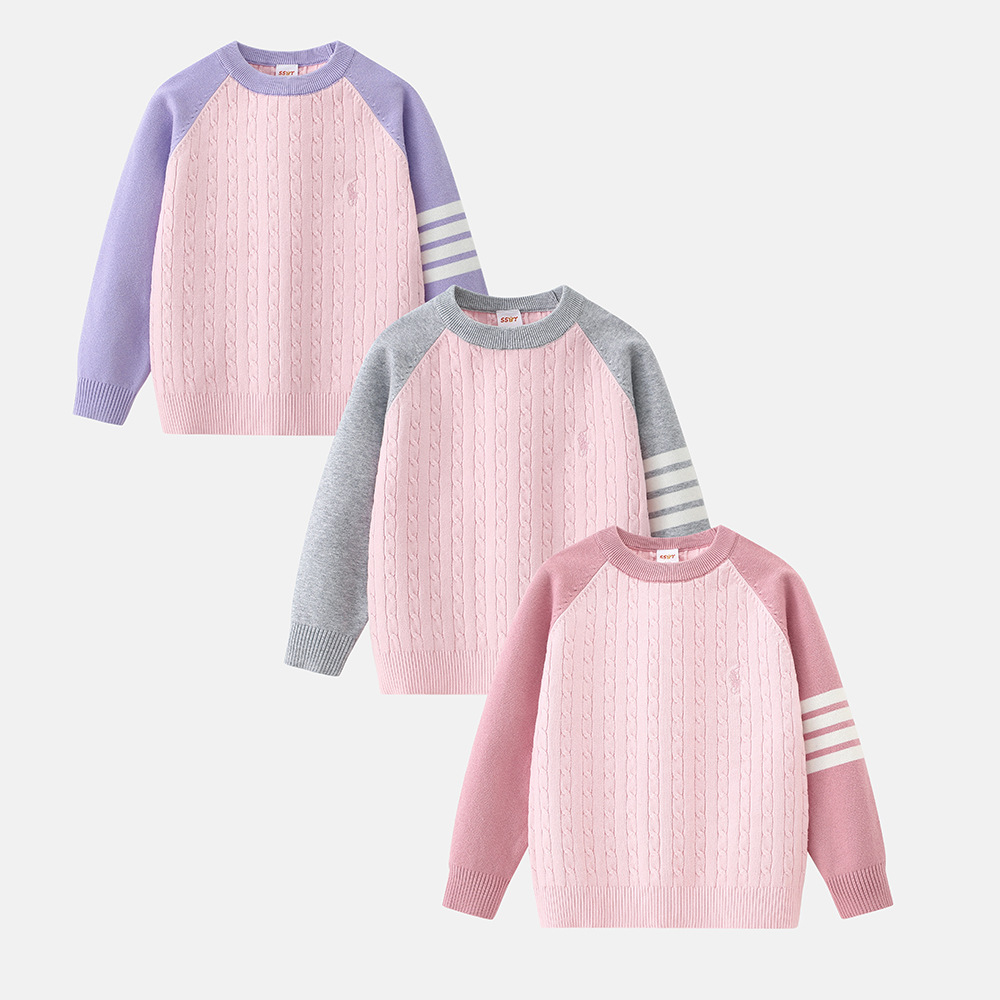 女童圆领毛衣冬款中大童针织衫2025新款秋冬保暖打底线衫儿童男童