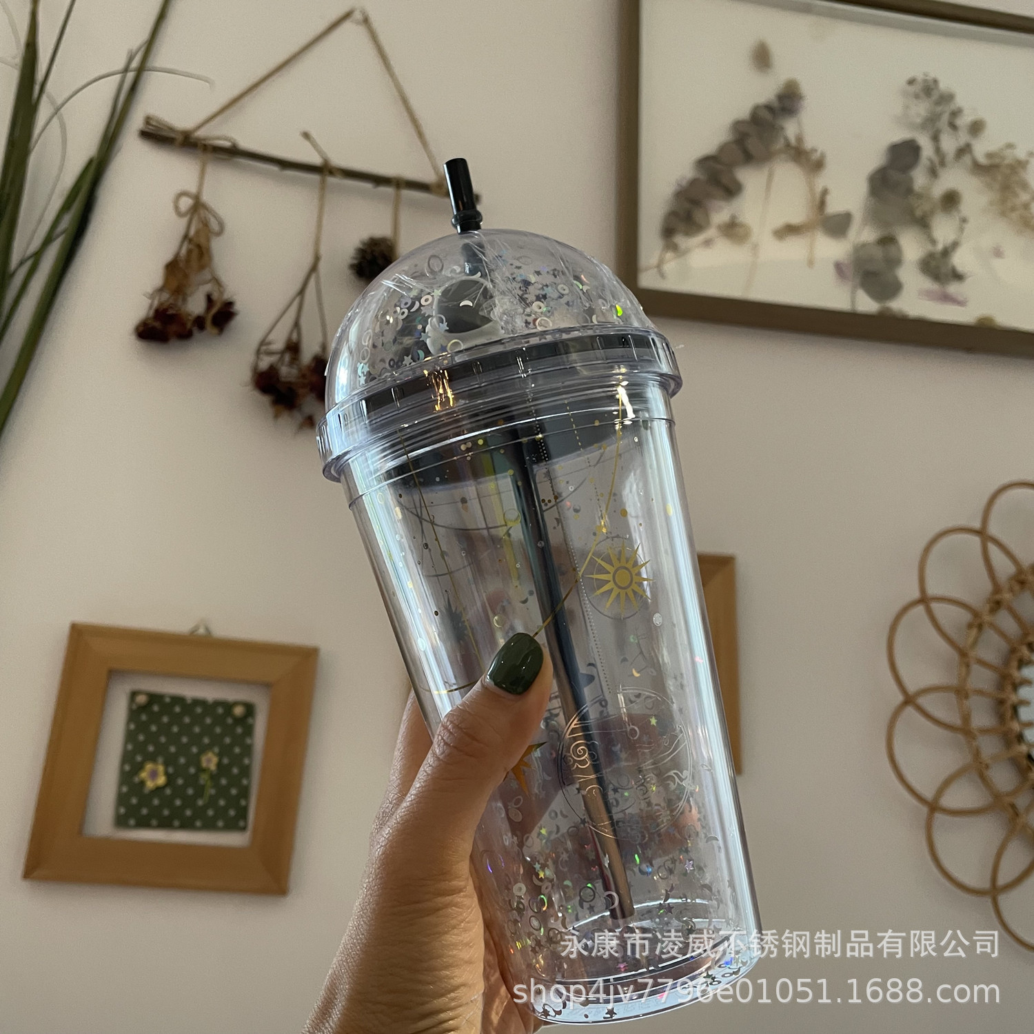 Taza de paja de plástico corazón femenino lindo taza de paja simple 450ml taza de bebida nueva historieta astronauta mujer S taza de agua