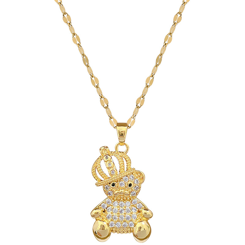 Gorgeous Diamond Bear Pendant Necklace In Titanium Steel For Women_voghion.com