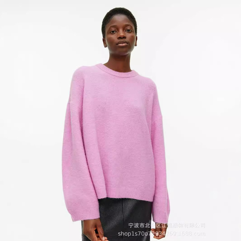 American-Style Lazy Soft Gray Pullover Sweater for Women 2026 Autumn and Winter Loose Thickened Sheep Wool Round Neck Knitwear