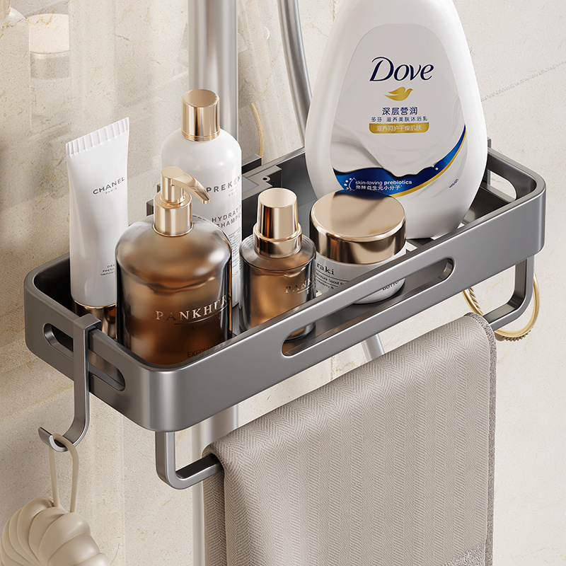 Shower rod storage rack punch-free bathroom shower rack lifting rod storage rack bathroom shower gel tray