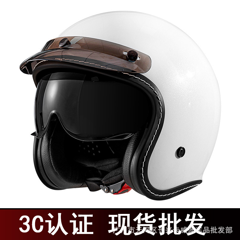 Motosiklet kaskı (dəbilqə) — Motuoche Retro Helmet - 618-pure-white-with-black-inner-lens-m