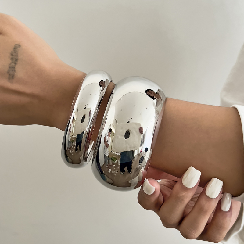欧美跨境饰品 轻奢简约圆形光面宽手镯 ins冷淡风几何Bracelet女|undefined