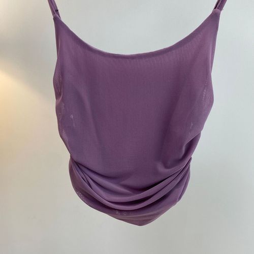 Small V-Neck Ruffled Retro Mesh Backless Top with Adjustable Straps