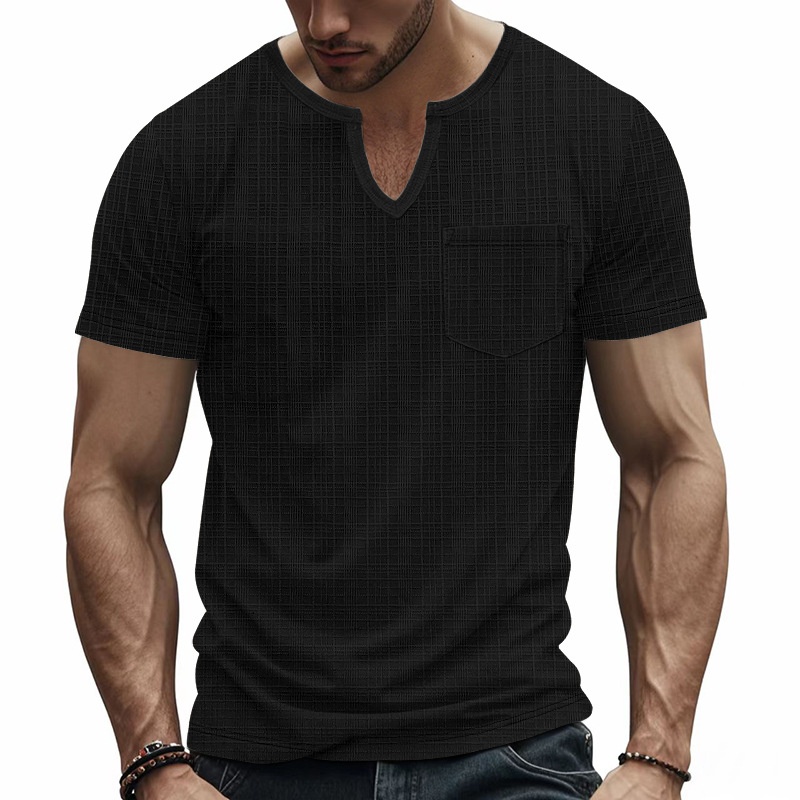 Camiseta hombre lino y bambú cuello en v verano transpirable_voghion.com