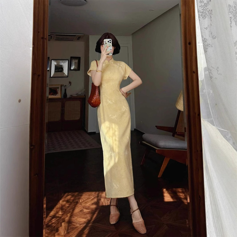 New Chinese Style Elegant Elegant Design Style Vertical Collar Cheongsam Women's dress 2025 Summer New Dogmatic Slim Long Dress New Chinese Style Elegant Elegant Design Style Vertical Collar Cheongsam Women's dress 2025 Summer New Dogmatic Slim Long Dress