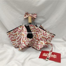 实木雨伞超美腻两用防晒伞手柄黑胶三折伞防紫外线三色堇韩系晴雨