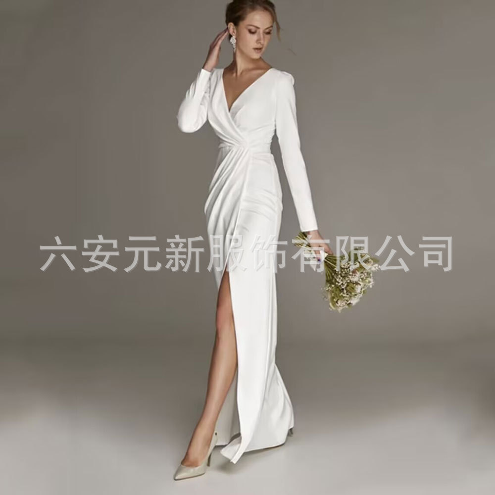 Comercio exterior de Europa y los Estados Unidos Amazon AliExpresswish nuevo elegante vestido de novia de manga larga de cuello en V sexy