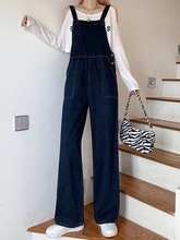 牛仔背带裤女韩版宽松2023年春秋新款高腰直筒显瘦拖地连体裤2021