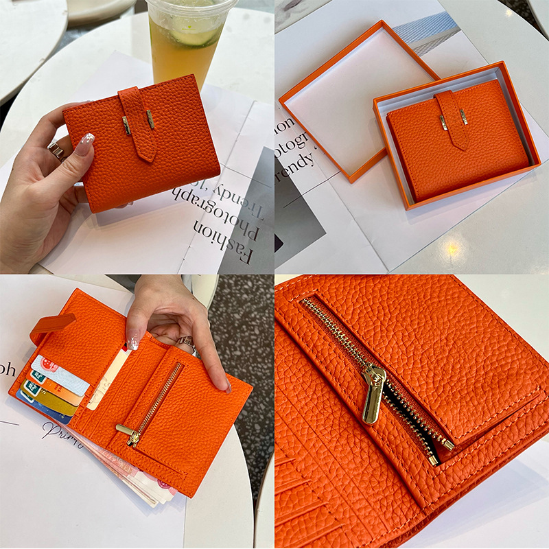Women's Genuine Leather Short Wallet 2025 New Arrival Niche Design High-End Multifunctional Card Holder & Coin Purse - Thumbnail 4