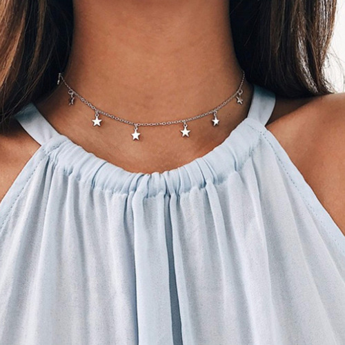 Fashionable thickened five-pointed star pendant necklace, simple temperament, light luxury, geometric clavicle chain for women