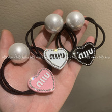 新款桃心MM镶钻珍珠字母发绳网红时尚百搭发圈欧美小红书爆款皮筋
