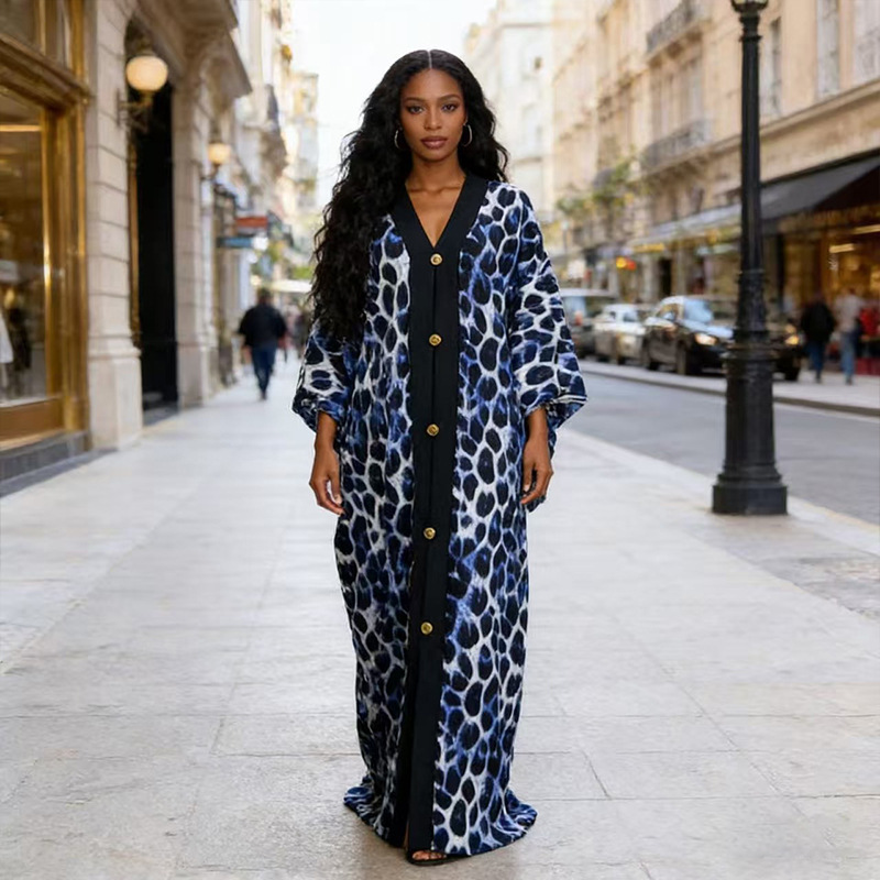 Cross-Border Amazon African Women's Clothing 2026 New European and American Style Printed Long Dress Fashionable and Elegant Long-Sleeved Dress Cross-Border Amazon African Women's Clothing 2026 New European and American Style Printed Long Dress Fashionable and Elegant Long-Sleeved Dress