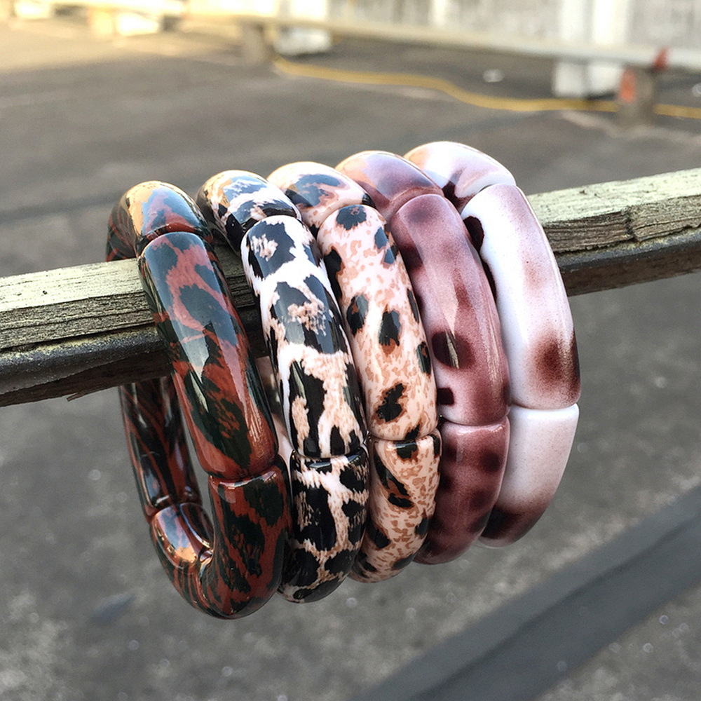 Acrylic Material Leopard Pattern Retro Ethnic Style Leopard Arylic Bangles Wholesale