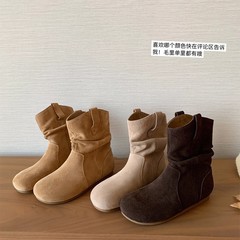 济州小岛~2025初秋季新款复古褶皱堆堆显瘦短靴女勃肯西部马丁靴