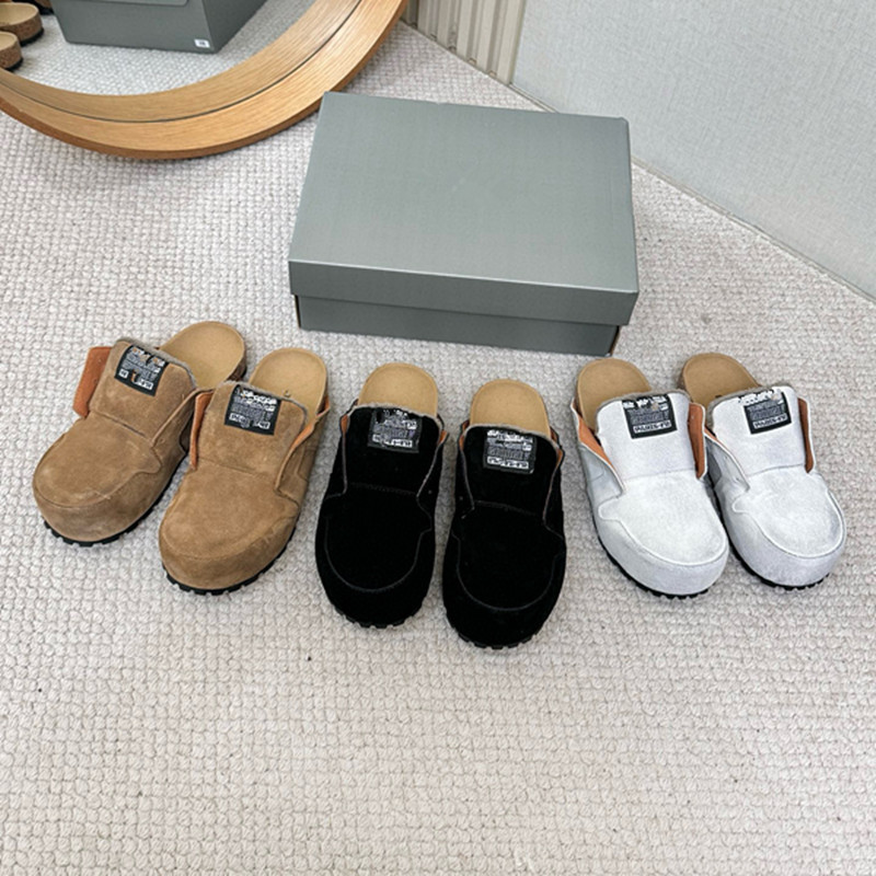 Woolen Closed-Toe Half Slippers for Women, High Version, 2026 Spring New Retro Suede Flat Round-Toe Mules, Casual Birkenstock-Style Shoes