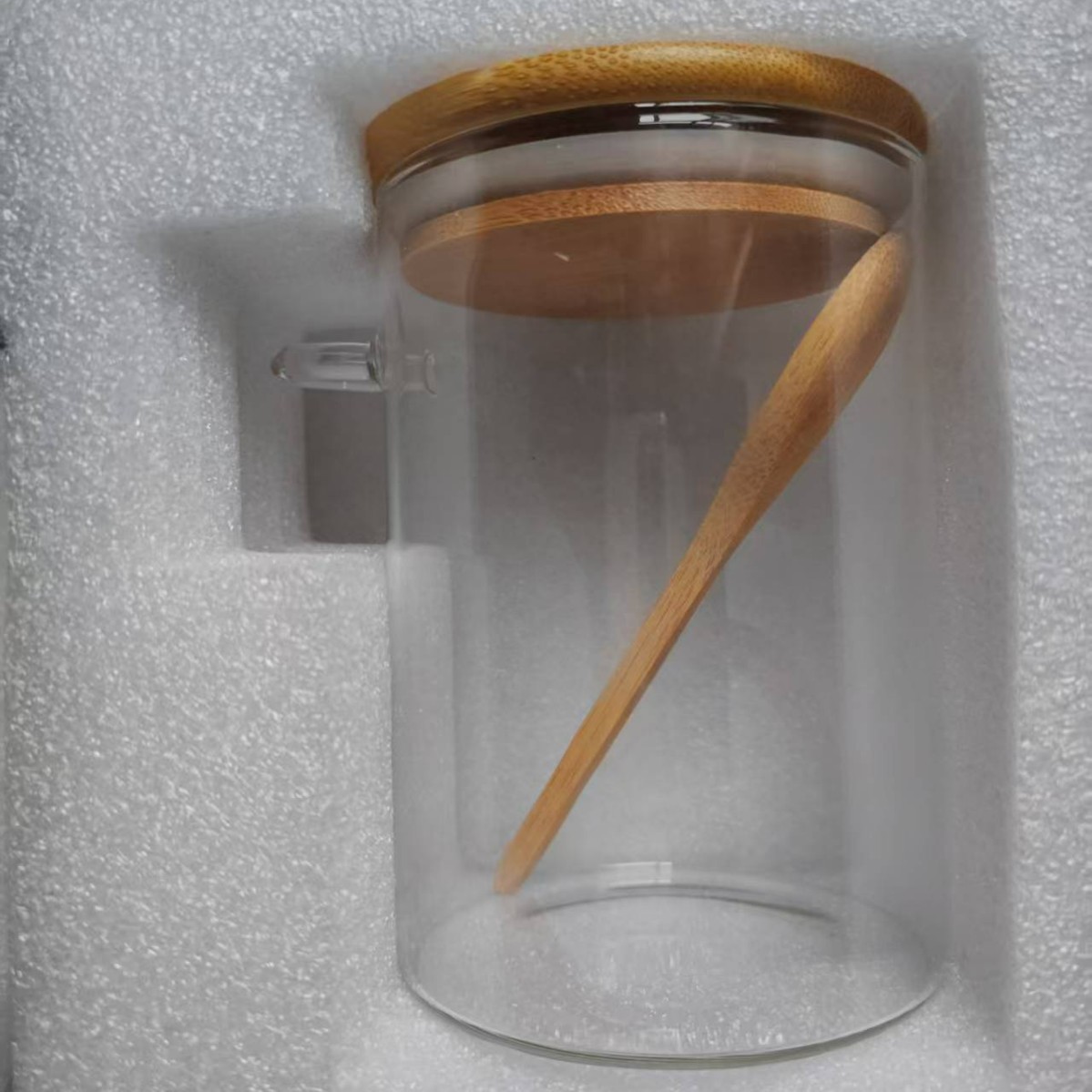 Embalaje de algodón perla transfronterizo vidrio de alto silicio de silicio simple con cucharas condimento lata de cocina almacenar granos lata de granos