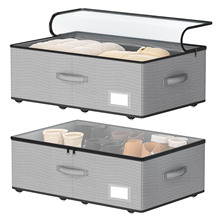 亚马逊耐用牛津布大容量床底收纳盒布艺收纳箱带轮滚动卧室整理箱