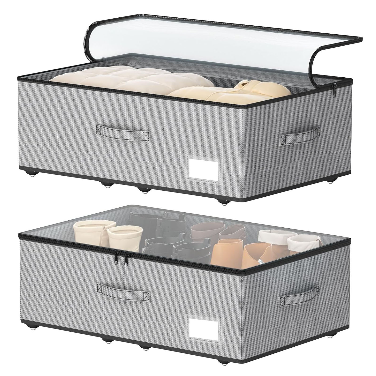 亚马逊耐用牛津布大容量床底收纳盒布艺收纳箱带轮滚动卧室整理箱