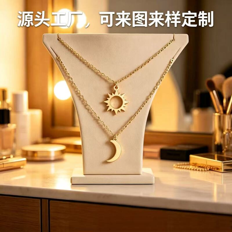 Titanium Steel Sun, Moon, and Star Double-Layer Clavicle Chain Versatile Fashion Commuter Light Luxury Style Women's Necklace Factory Wholesale