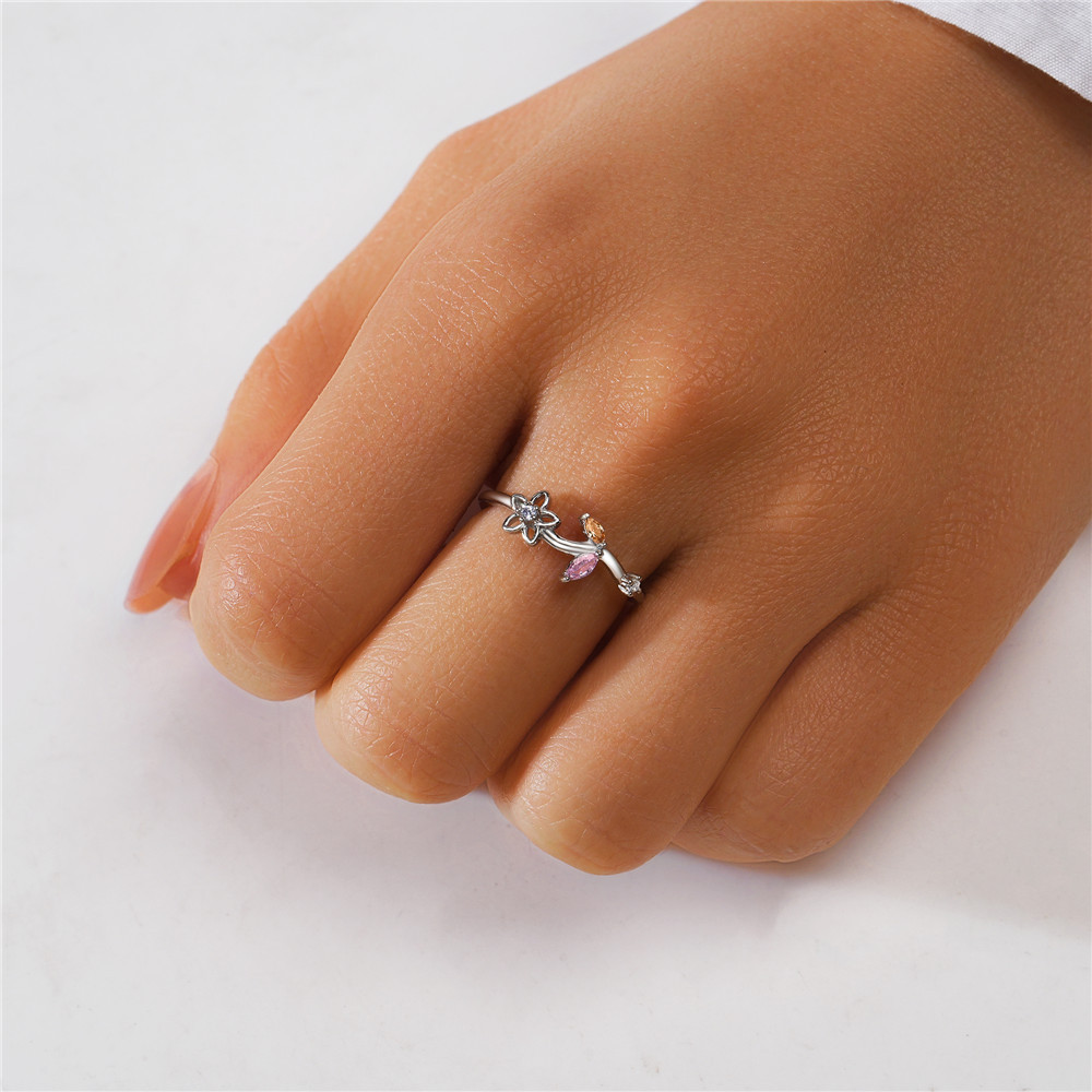 4g Weight Zircon Inlay Material Open Rings Classification Adjustable Ring Size 1 Piece Quantity Daily Occasion 925 Sterling Silver Material Heart Shape, Flower, Bow Knot Pattern Women's Gender Plating, Flowers Design Sweet, Shiny Style 925 Sterling Silver Zircon Heart Shape Flower Bow Knot Open Rings 17