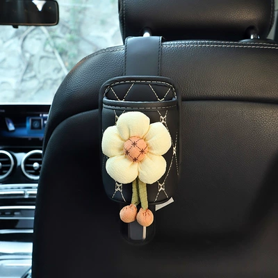 rear row hook storage car | Car cup holder/beverage holder - light-yellow-sunflower-leather-water-cup-bucket-with-hook-black