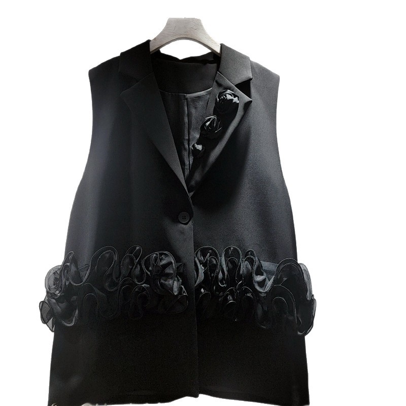 Trajes de moda europeos y estadounidenses chaleco de malla de diseño de malla de poliestirón personalidad suelta chaqueta de abrazadera de caballo para mujeres primavera y otoño nuevo