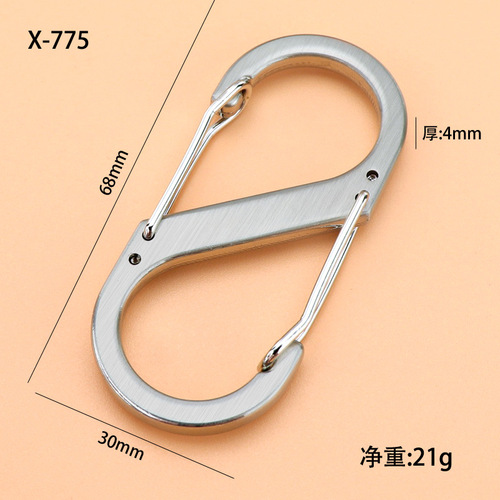 Customized metal carabiner S-shaped 8-character elastic rod snap buckle special-shaped double hanging 8-character multi-functional outdoor sports backpack buckle