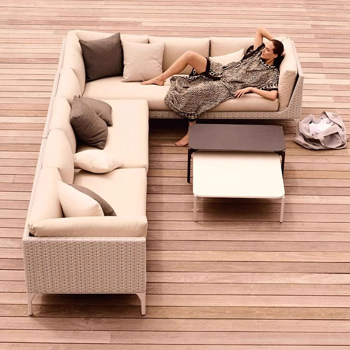Sofá al aire libre patio al aire libre tela de caña impermeable balcón protector solar ocio sofá de caña combinación de muebles al aire libre nórdicos